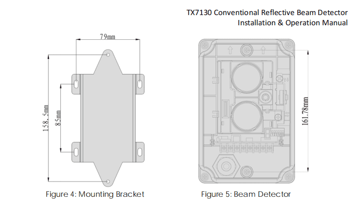 TX7130 Fire Alarm Optical reflective Beam Smoke Detector 4 Figure 4 Mounting Bracket Figure 5 Mounting beam detector